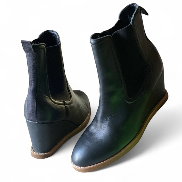 ANTHROPOLOGIE Splendid Wynn Black Leather Wedge Boots Size 7.5M Gothic Goth - Picture 4 of 16